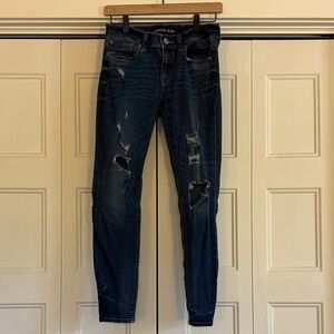 Express Dark Blue Ripped Skinny Jeans